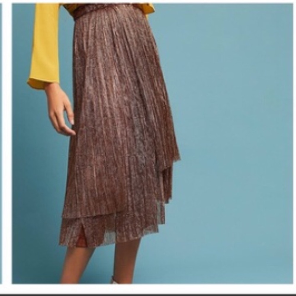 Anthropologie MAEVE metallic bronze skirted pants.
